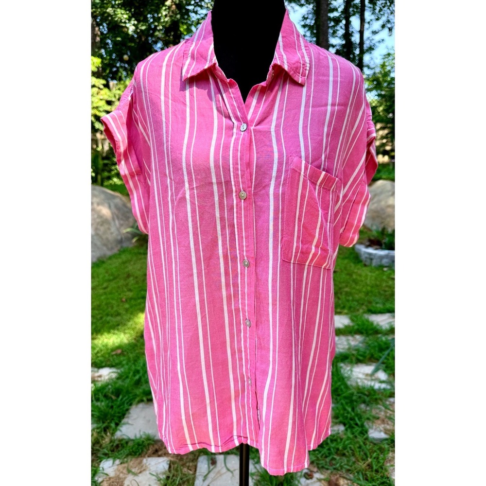 Rails Whitney Berry Stripe Pink White Striped Short Sleeve Button Down Shirt M